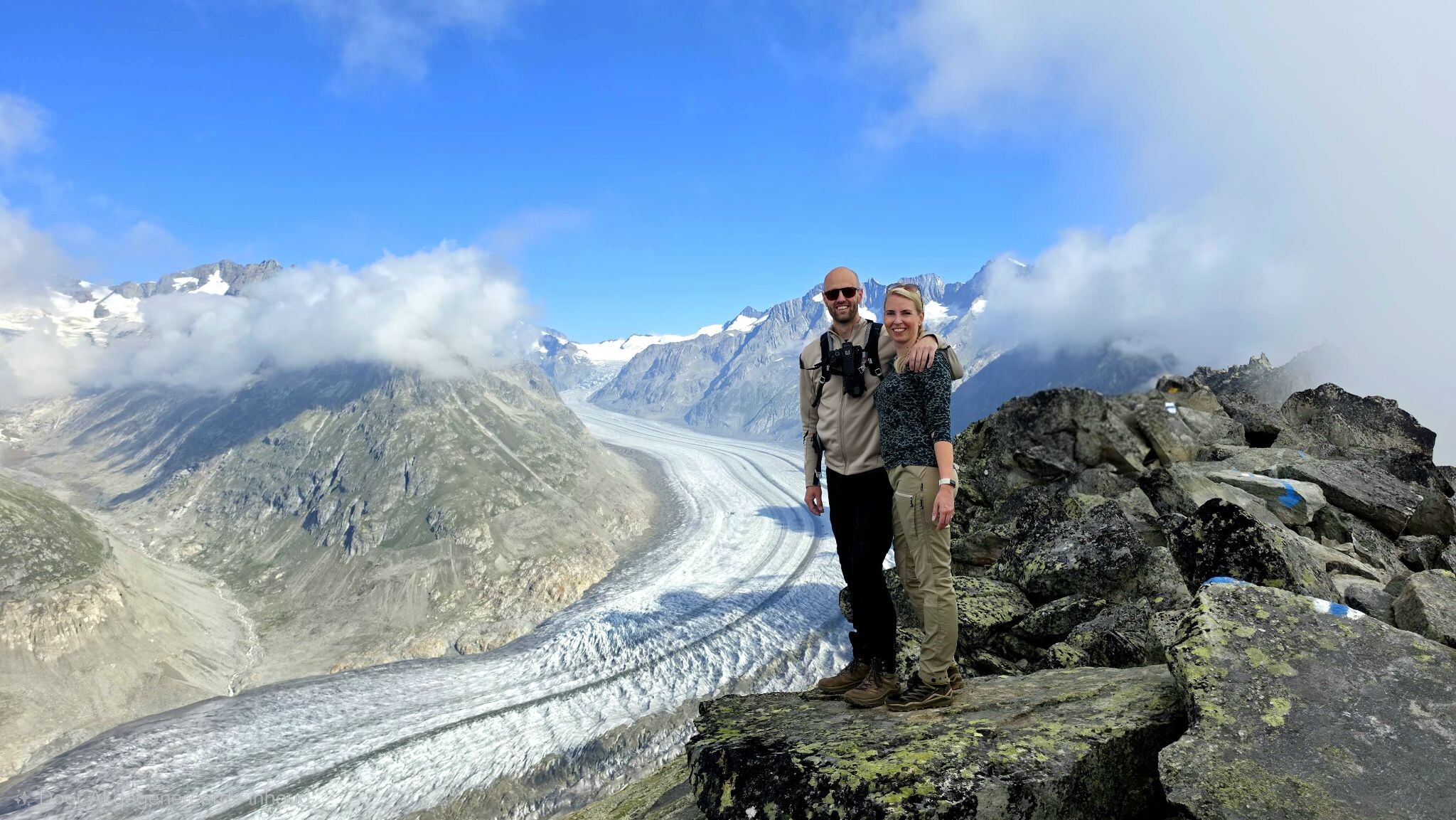 Alpine hike UNESCO ridge trail from Bettmerhorn to Eggishorn