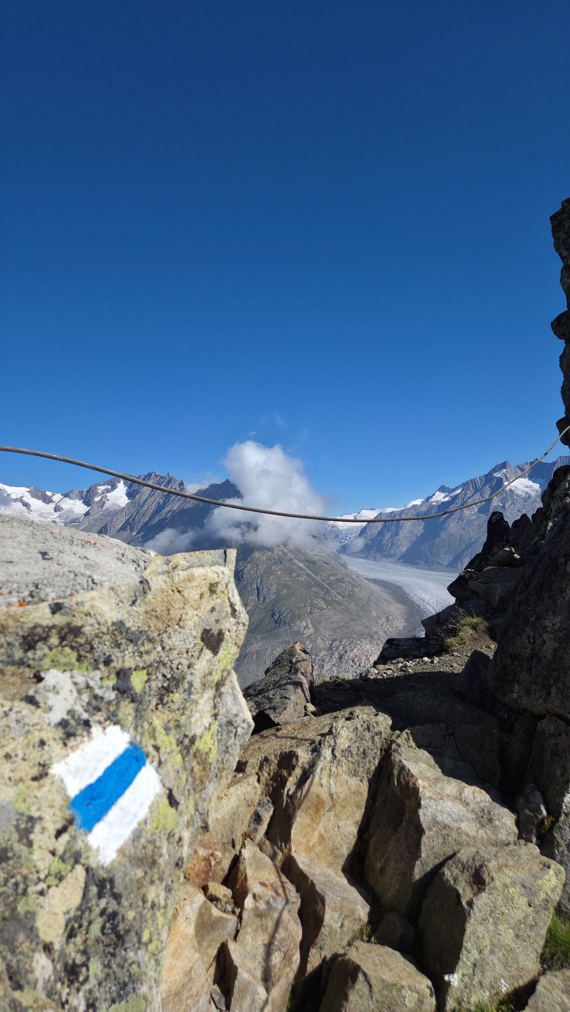 Alpine hike UNESCO ridge trail from Bettmerhorn to Eggishorn