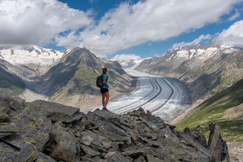 Alpine hike UNESCO ridge trail from Bettmerhorn to Eggishorn