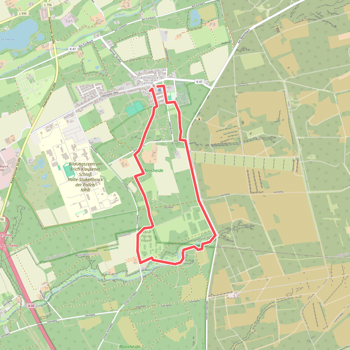A5: Ems-Erlebnisweg / lokale rondweg |Natuureducatiepad in het beschermd natuurgebied Moosheide