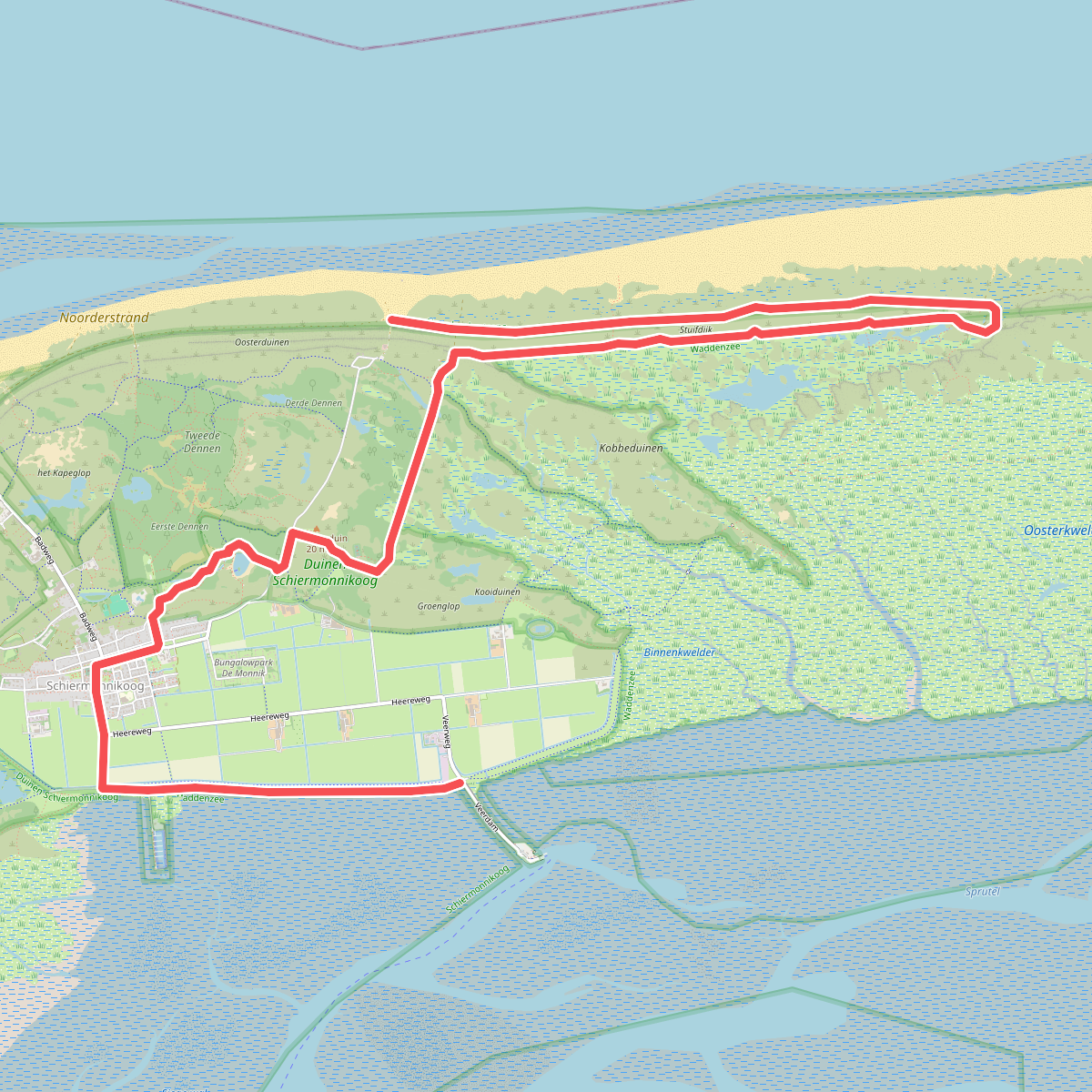 Schiermonnikoog 2: bushalte De Marlijn - Veerboot · WaddenWandelen etappe 17