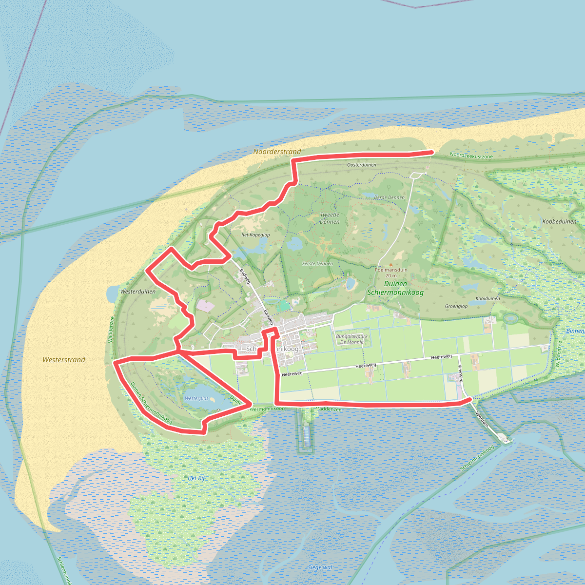 Schiermonnikoog 1: Veerboot - bushalte De Marlijn · WaddenWandelen etappe 16