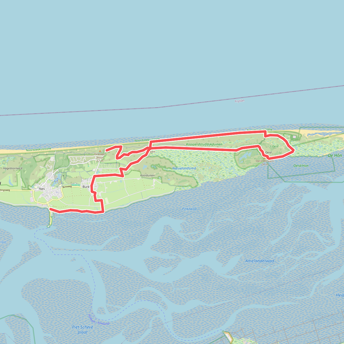 Ameland 3: Strandhotel Buren aan Zee - Nes, veerdam · WaddenWandelen etappe 15