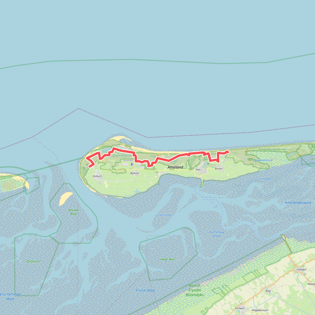 Ameland 2: Boomhiemke bungalowpark - Strandhotel Buren aan Zee · WaddenWandelen etappe 14