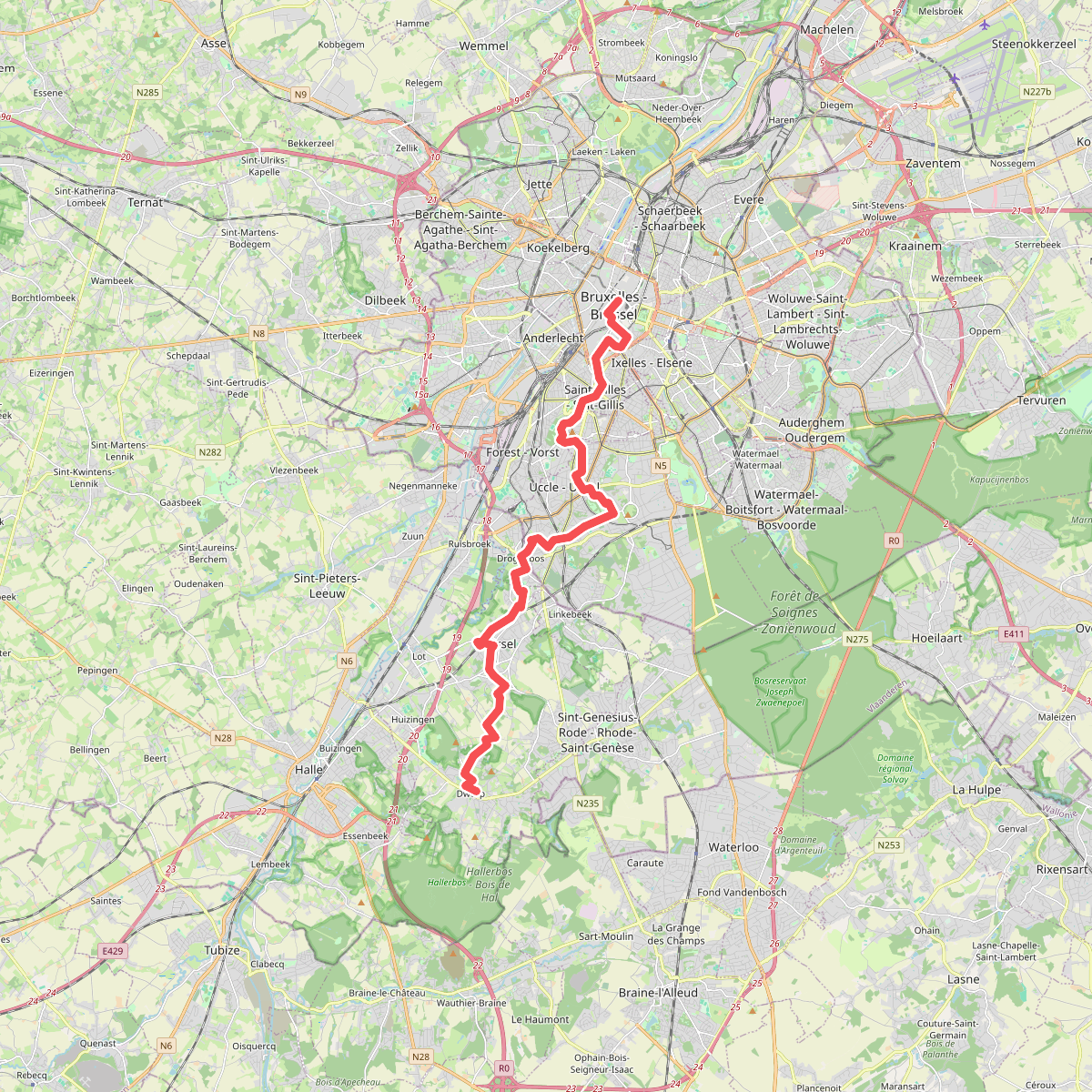 Brussel - Dworp · GR12 Wallonië etappe 1