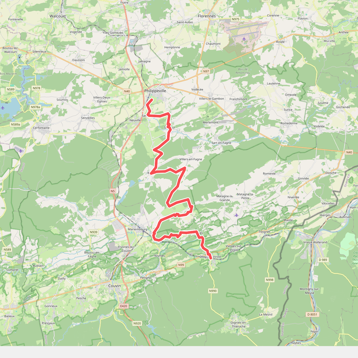 Gare Philippeville - Olloy-sur-Viroin · GR12 Wallonië etappe 8