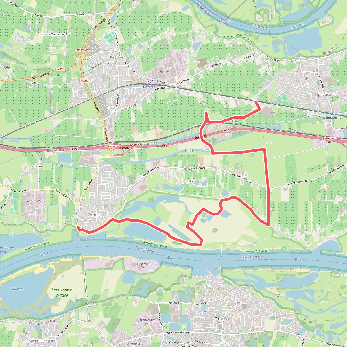Opheusden (Varakker) - Ochten (bushalte Brandweerkazerne) · Betuwepad etappe 11