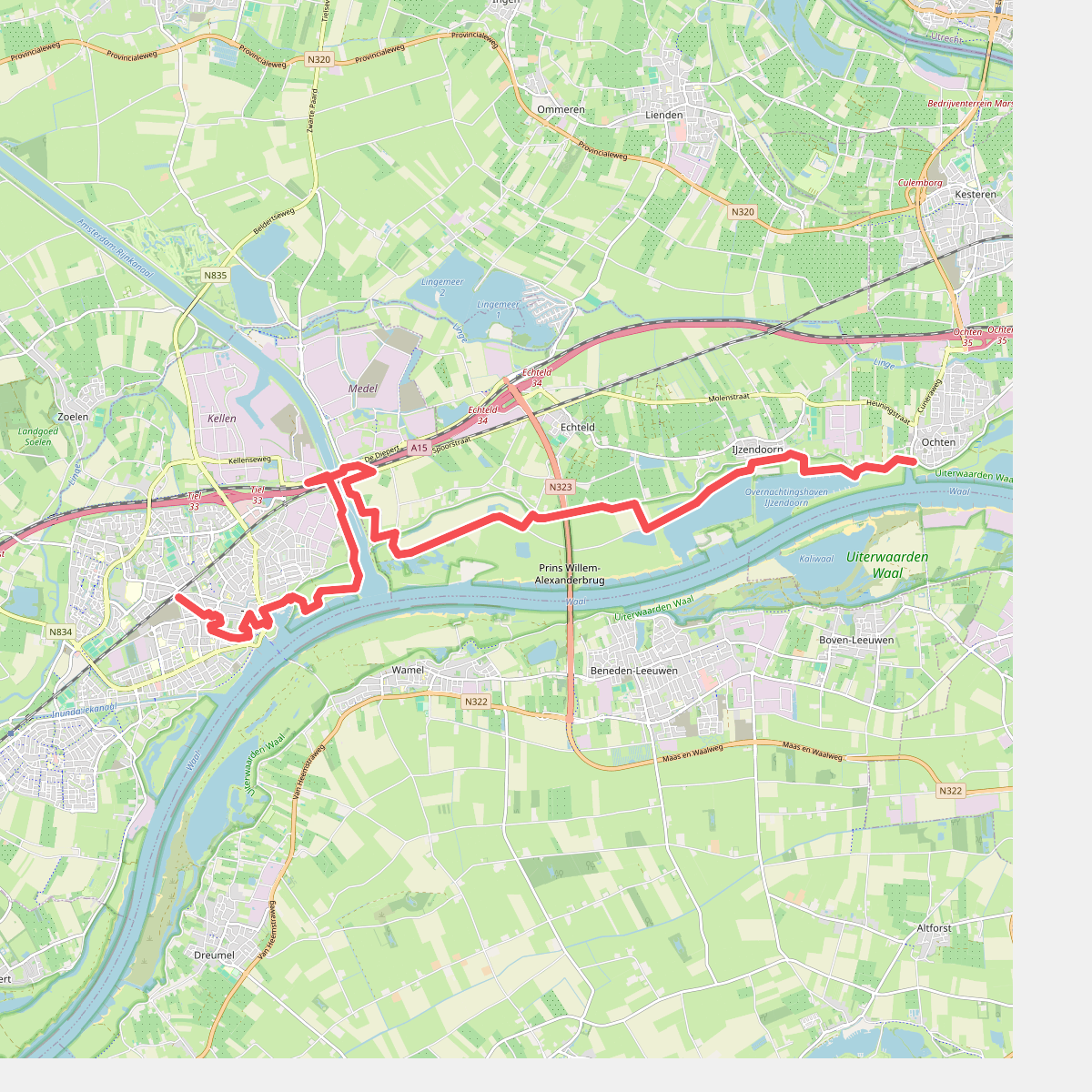 Ochten (bushalte Brandweerkazerne) - Station Tiel · Betuwepad etappe 12