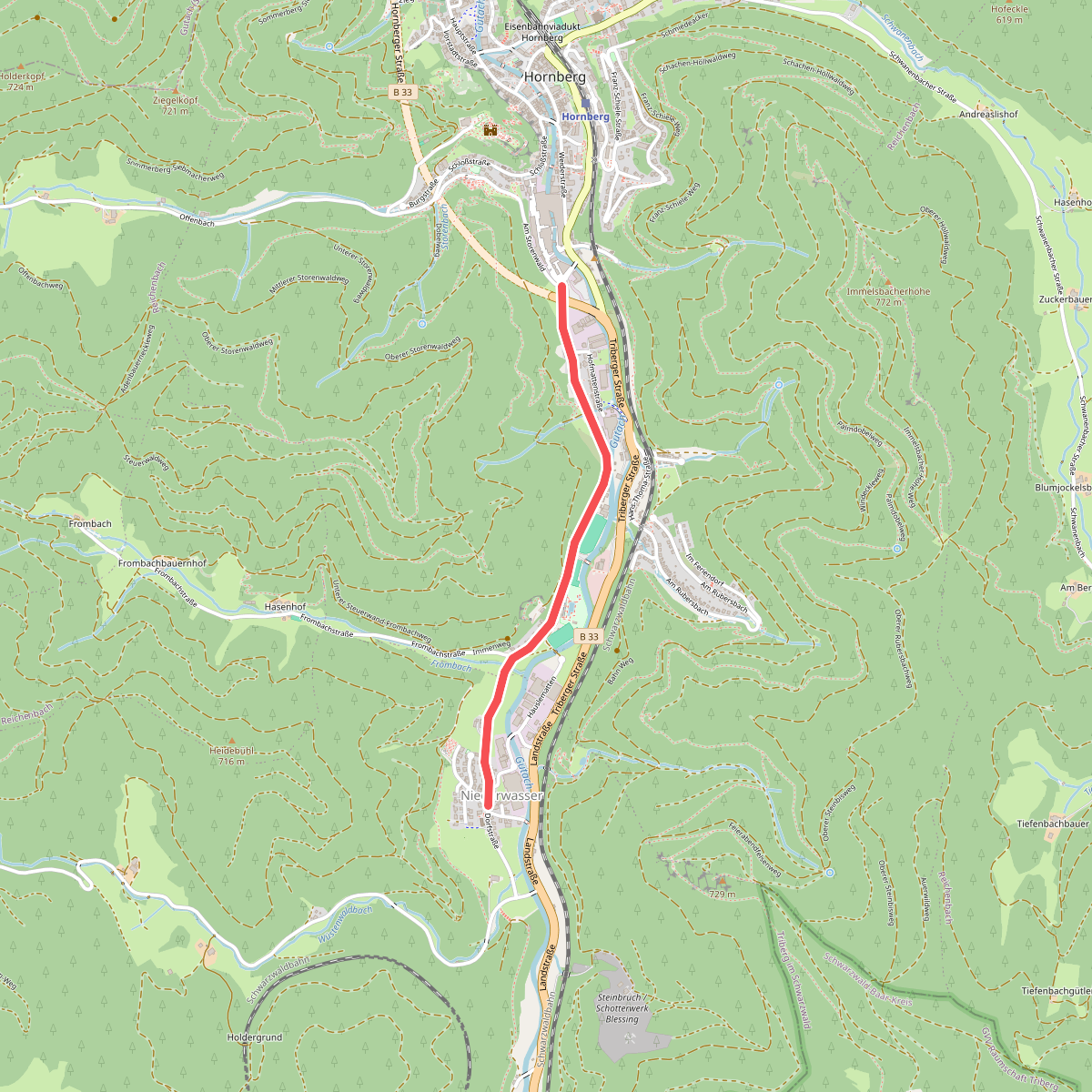 Hornberg Tunnelausgang Süd - Niederwasser Dorf
