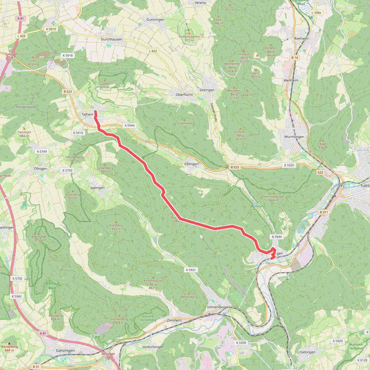 blaues Dreieck Talheim - Möhringen