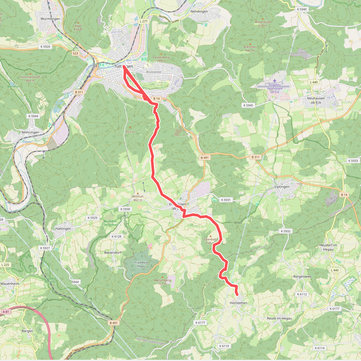blaues Dreieck Tuttlingen - Honstetten