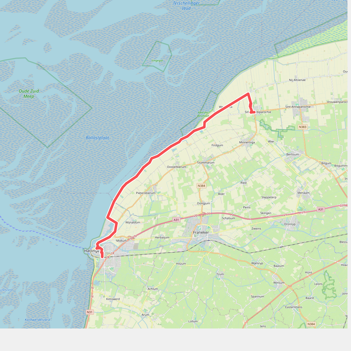 Harlingen naar St. Jacobiparochie - "Santiago aan het Wad" · NederRandpad etappe 75
