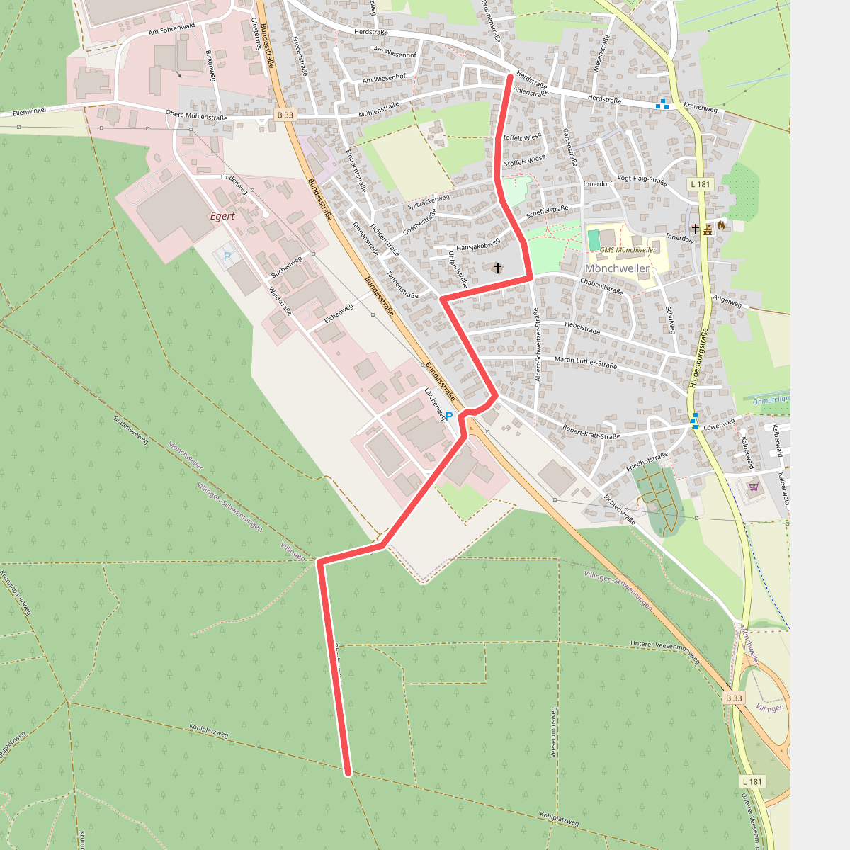 Oberhausweg Kohlplatzweg - Mönchweiler Weiherdamm