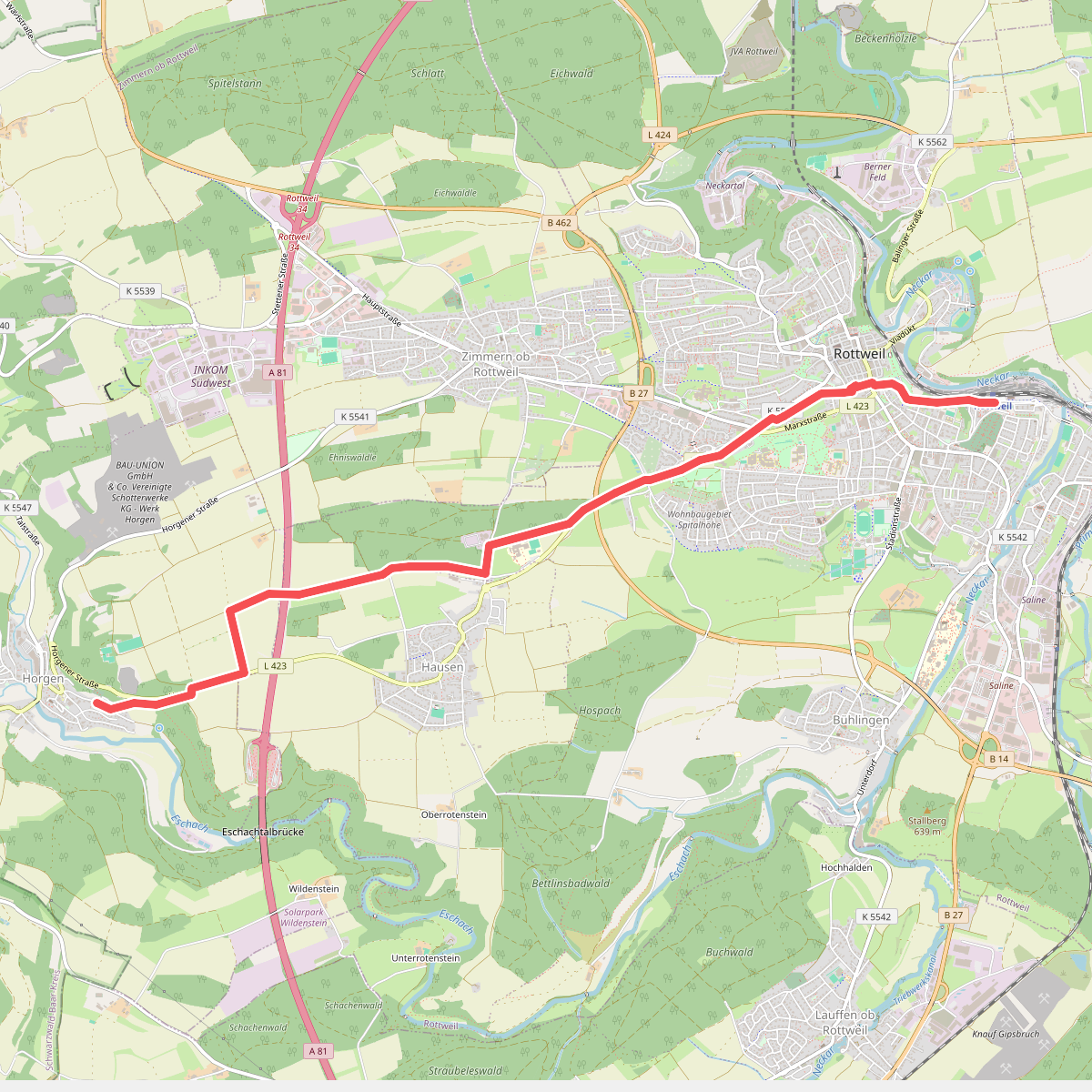 Horgen Alte Hausener Straße - Rottweil Bahnhof