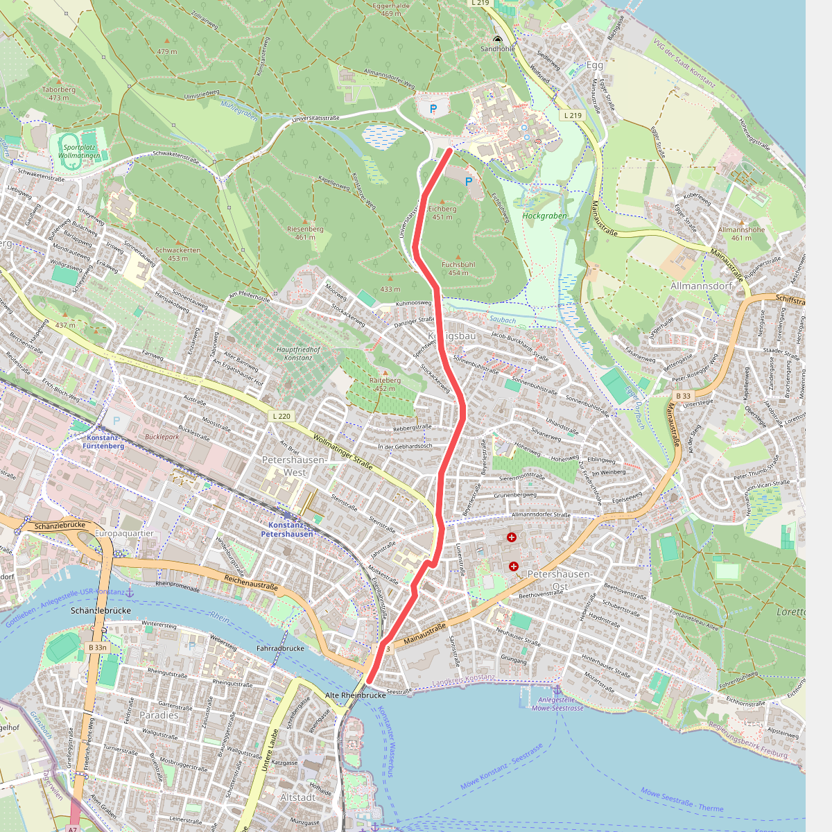 Uni Haupteingang - Konstanz Rheinbrücke Nord