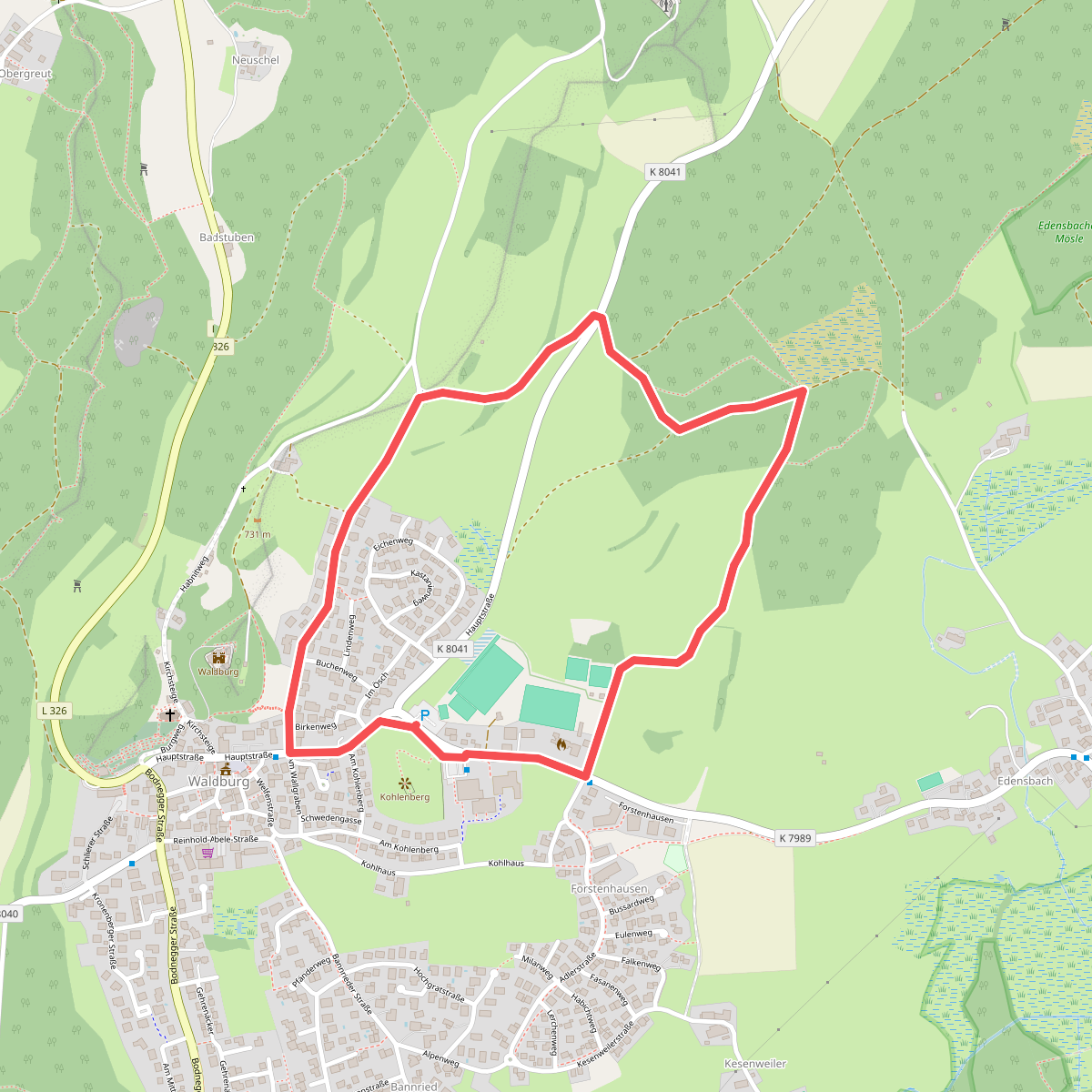 Wanderweg 2 der Gemeinde Waldburg