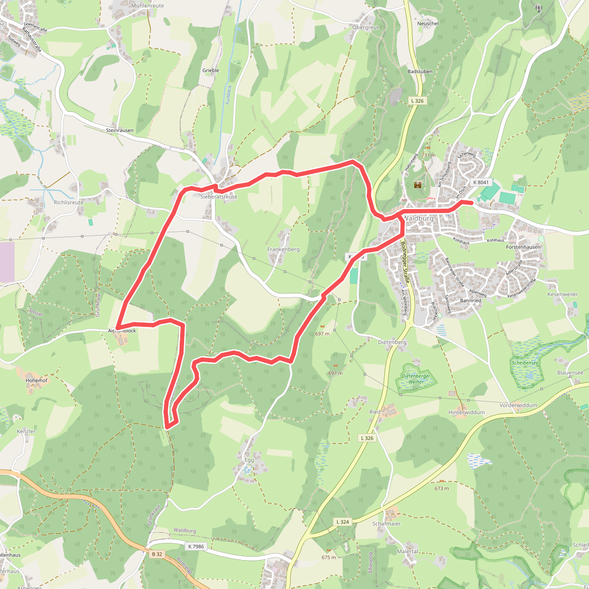 Wanderweg 6 der Gemeinde Waldburg