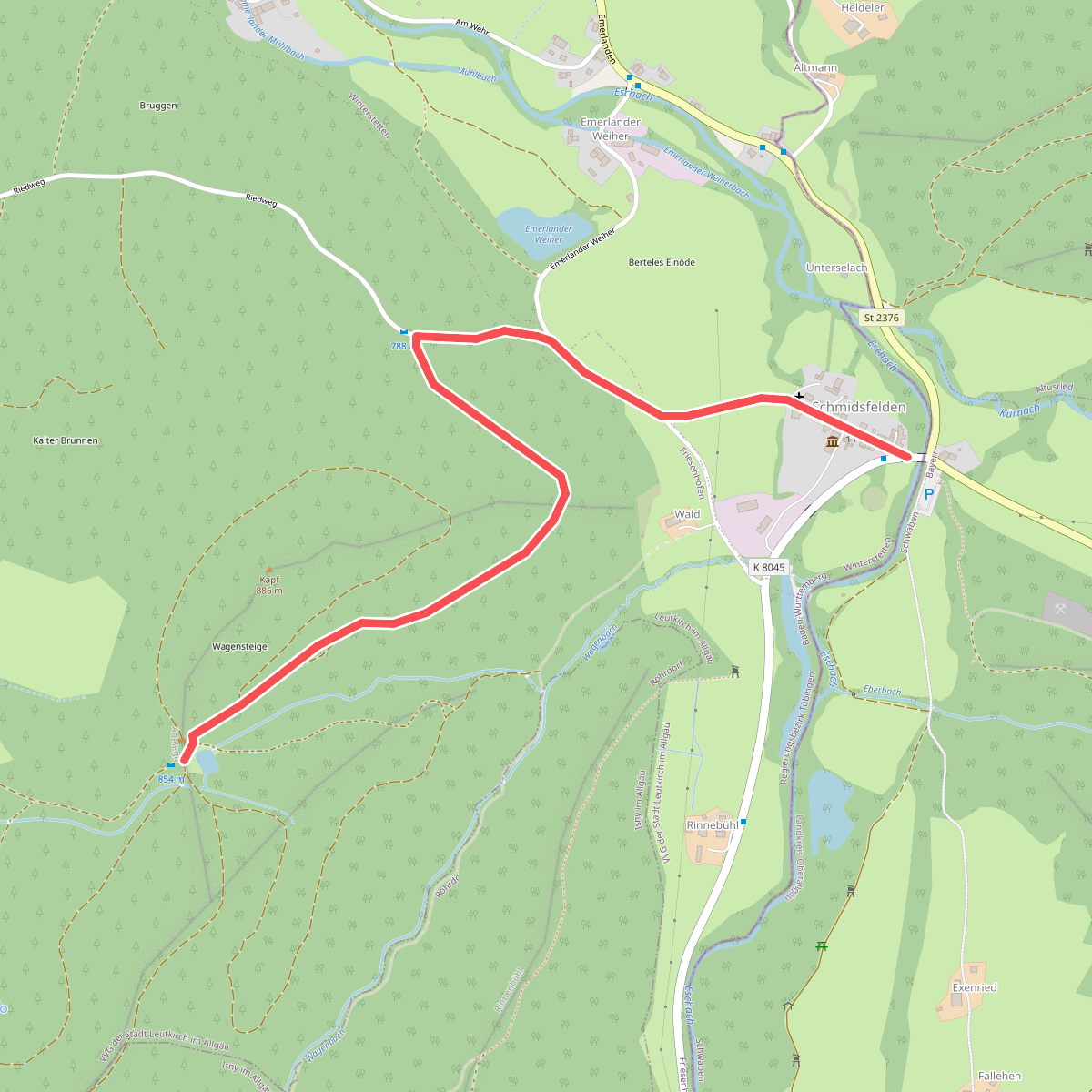 Nebenweg des Schwäbischen Albvereins (rotes Kreuz)