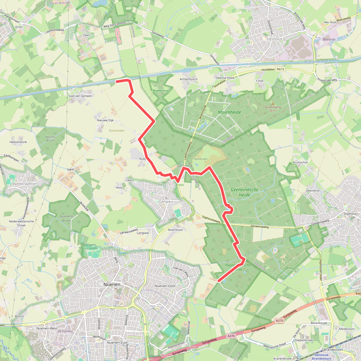 Papenvoortse heide - Wilhelminakanaal · Hertog Hendrikpad etappe 10
