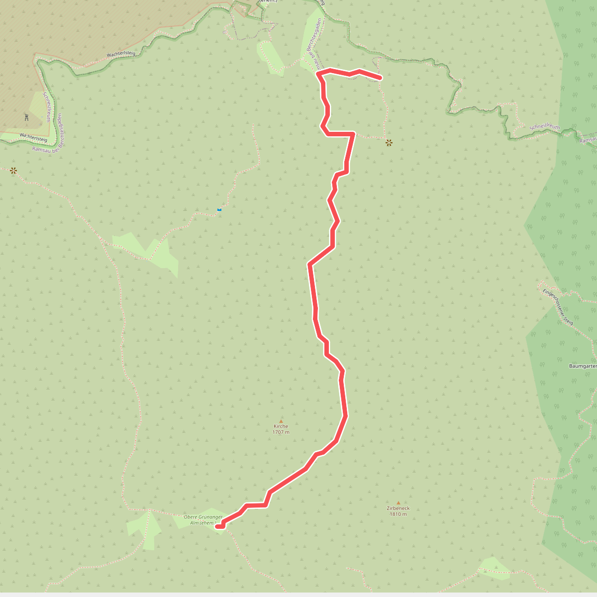 Reiteralm, rot markierte Pfadspur
