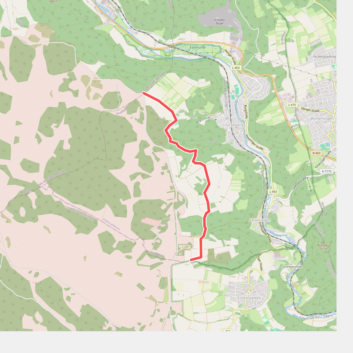 Nebenweg - Strassberg - Weg Nr. 1 - Grenze Neuäcker - Ochsensetze - Gaugrenze Richtung Frohnstetten