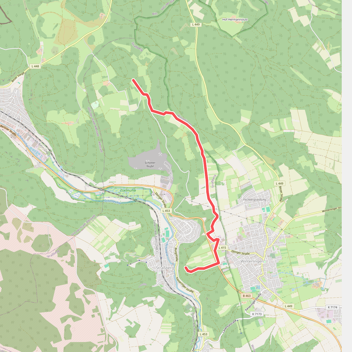 Nebenweg - Winterlingen - Weg Nr. 5 - Abzweigung von Weg Fohlenweide Bitz - Langer Wald - Stangenfelsen