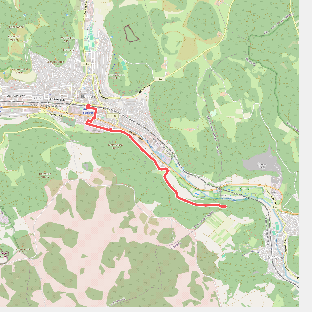 Zugangsweg - Ebingen - Weg Nr. 4 - Bahnhof Ebingen - Ehestetter Hof - Zankhalde - Markungsgrenze Strassberg