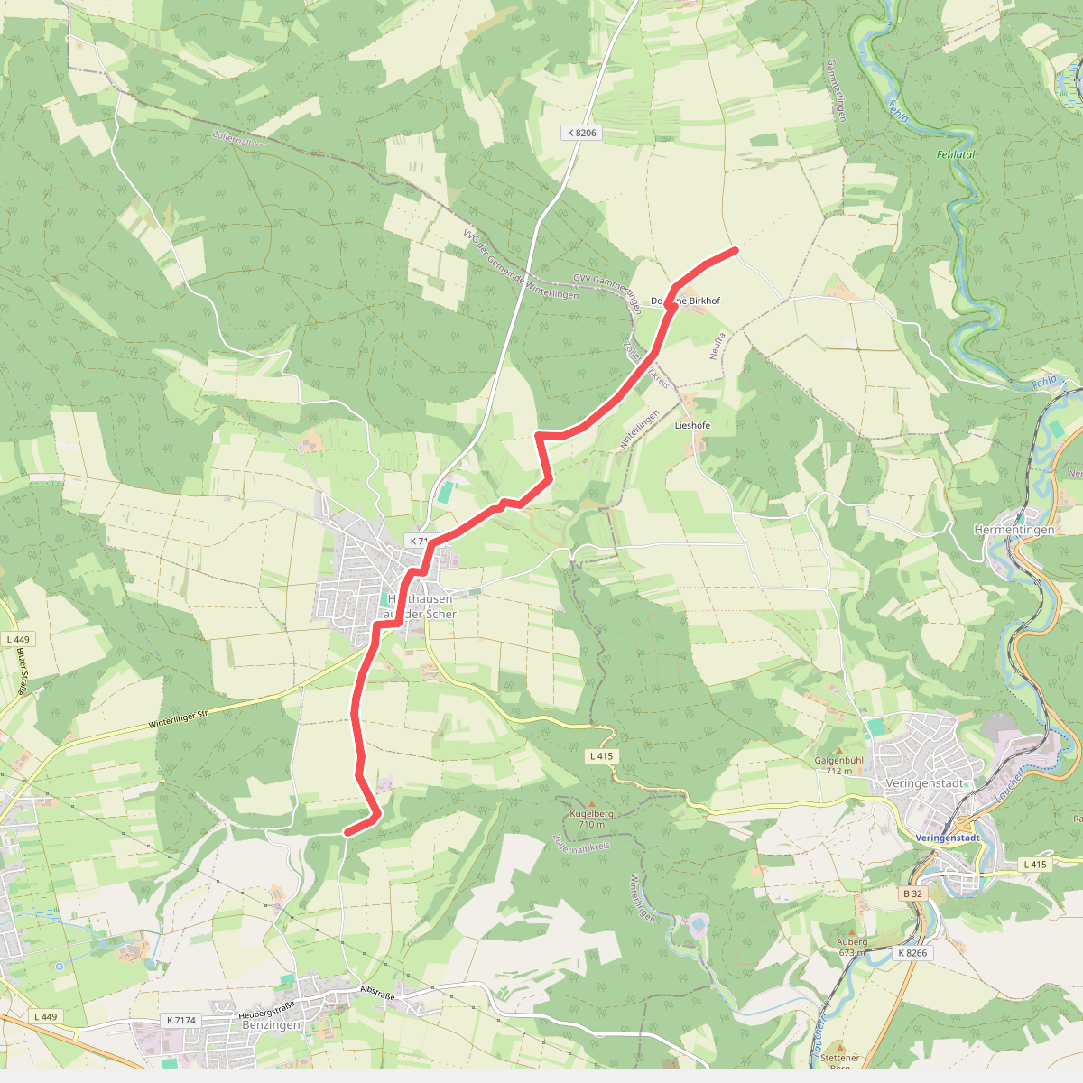 Querweg - Winterlingen - Weg Nr. 3 - Abzweigung von Weg 2 - Harthausen - Birkhof - Gaugrenze