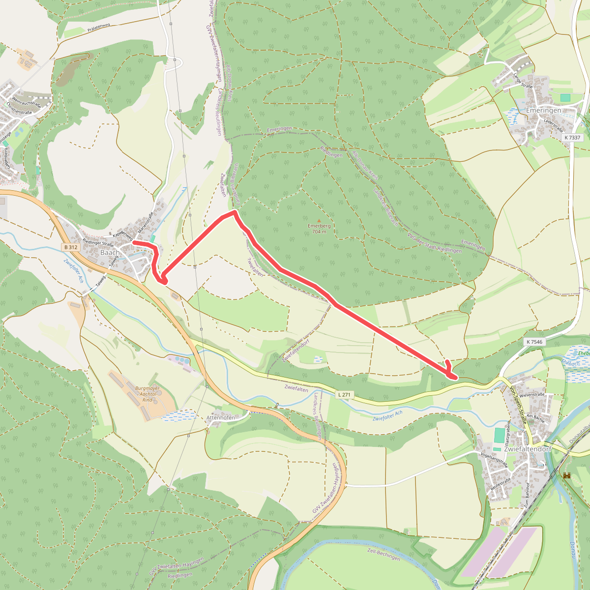 Aeussere Zugangsweg des Schwäbischen Albvereins (blaues Dreieck)