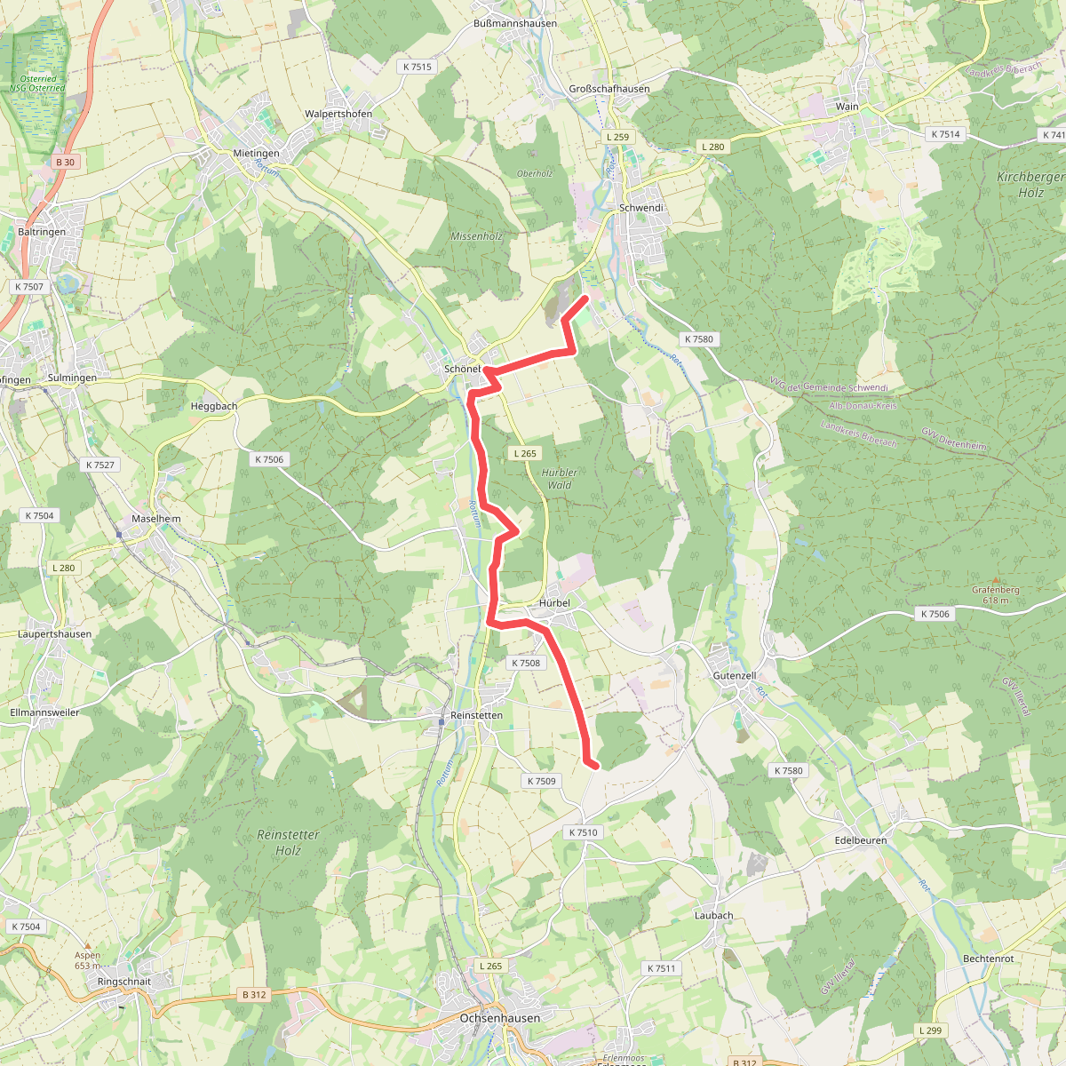 Nebenweg des Schwäbischen Albvereins (blaues Kreuz)