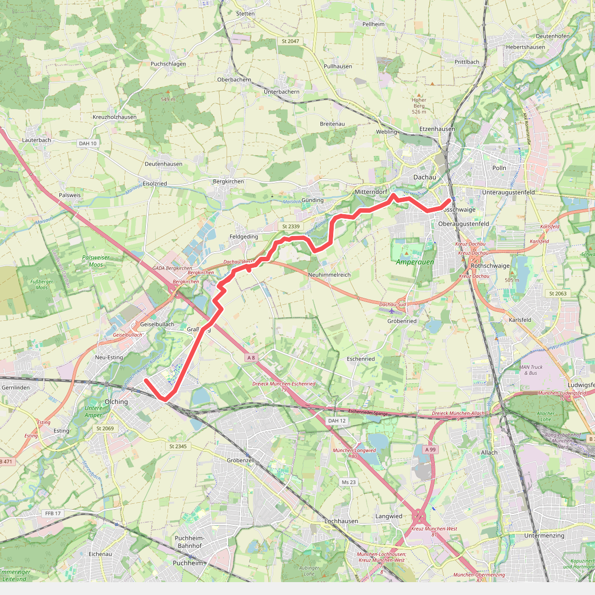 MVV Wanderweg Dreieck Dachau Olching