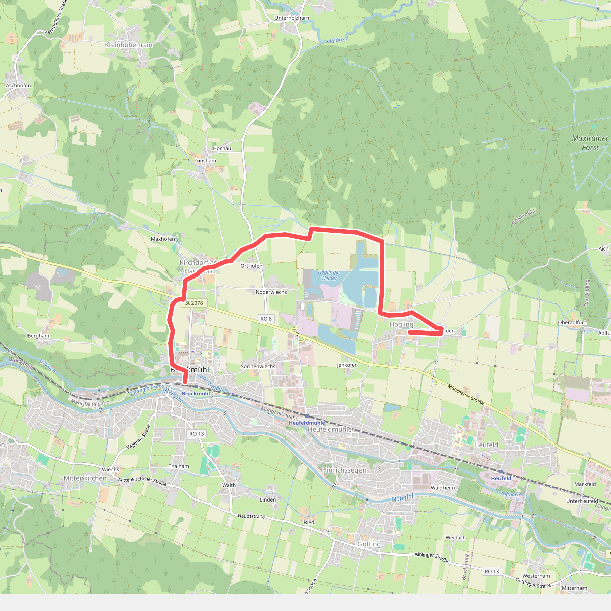 Bruckmühl-Kirchdorf-Weihenlinden-Högling