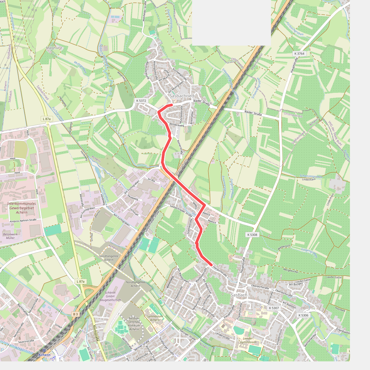 Sasbachried Ortsmitte - Sasbach Unterdorf