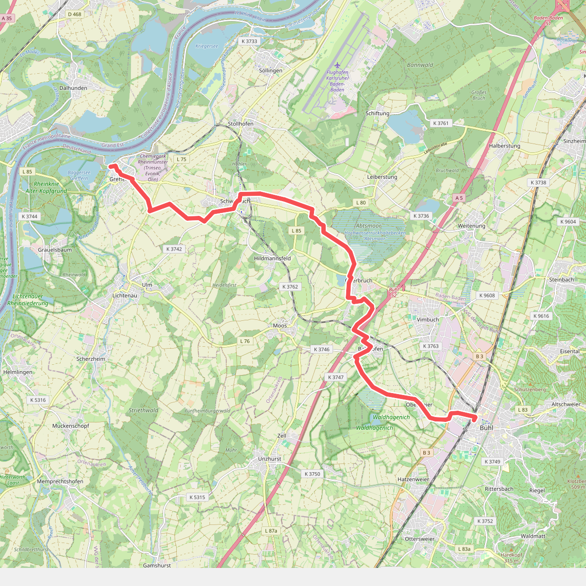 Wanderweg Bühl-Schwarzach-Rhein