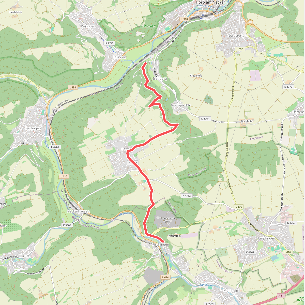Äußerer Alternativweg - Dettingen - Weg-2 - Isenburg - Fischingen