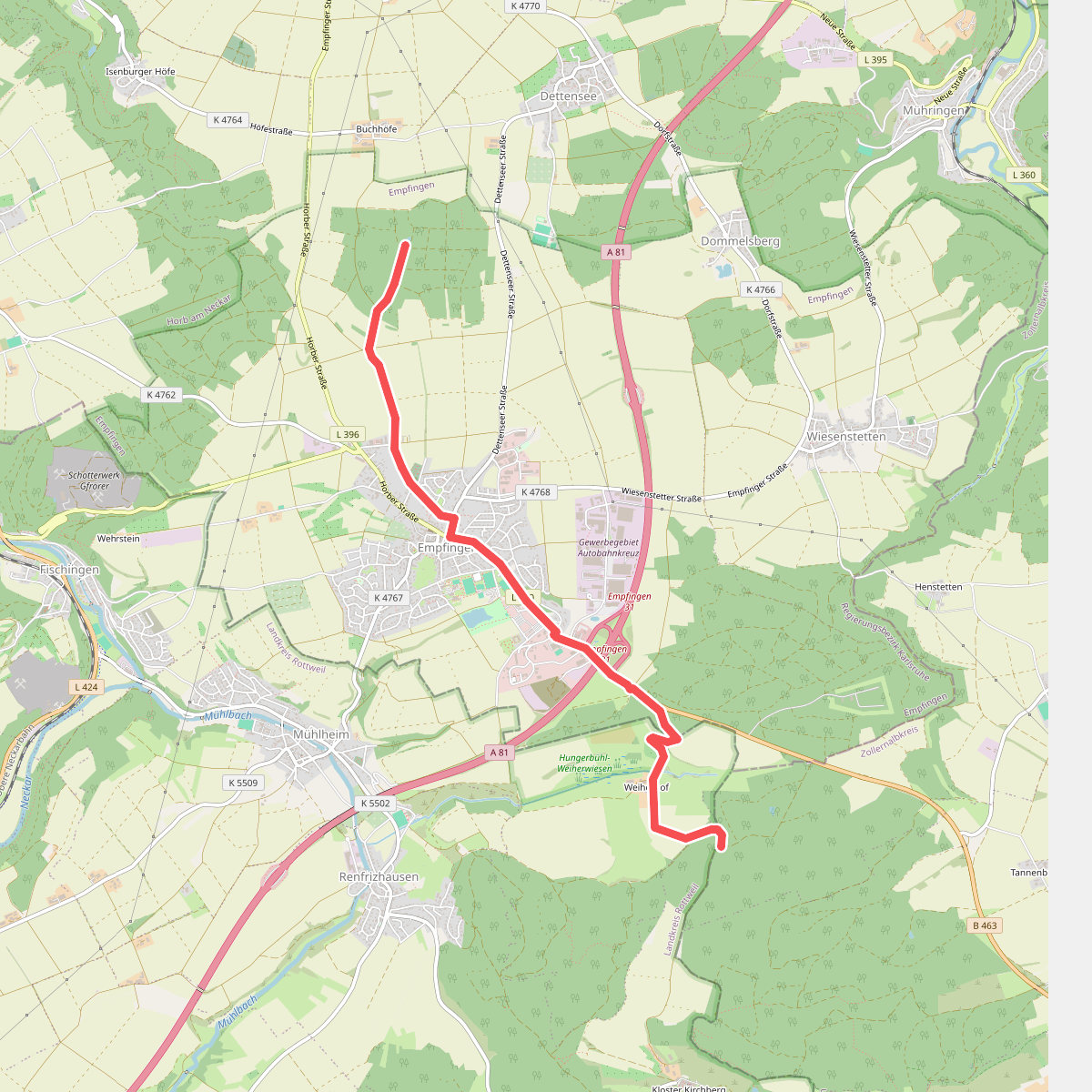 Äußerer Querweg - Horb am Neckar - Weg-4 - Weiherhof - Dettensee
