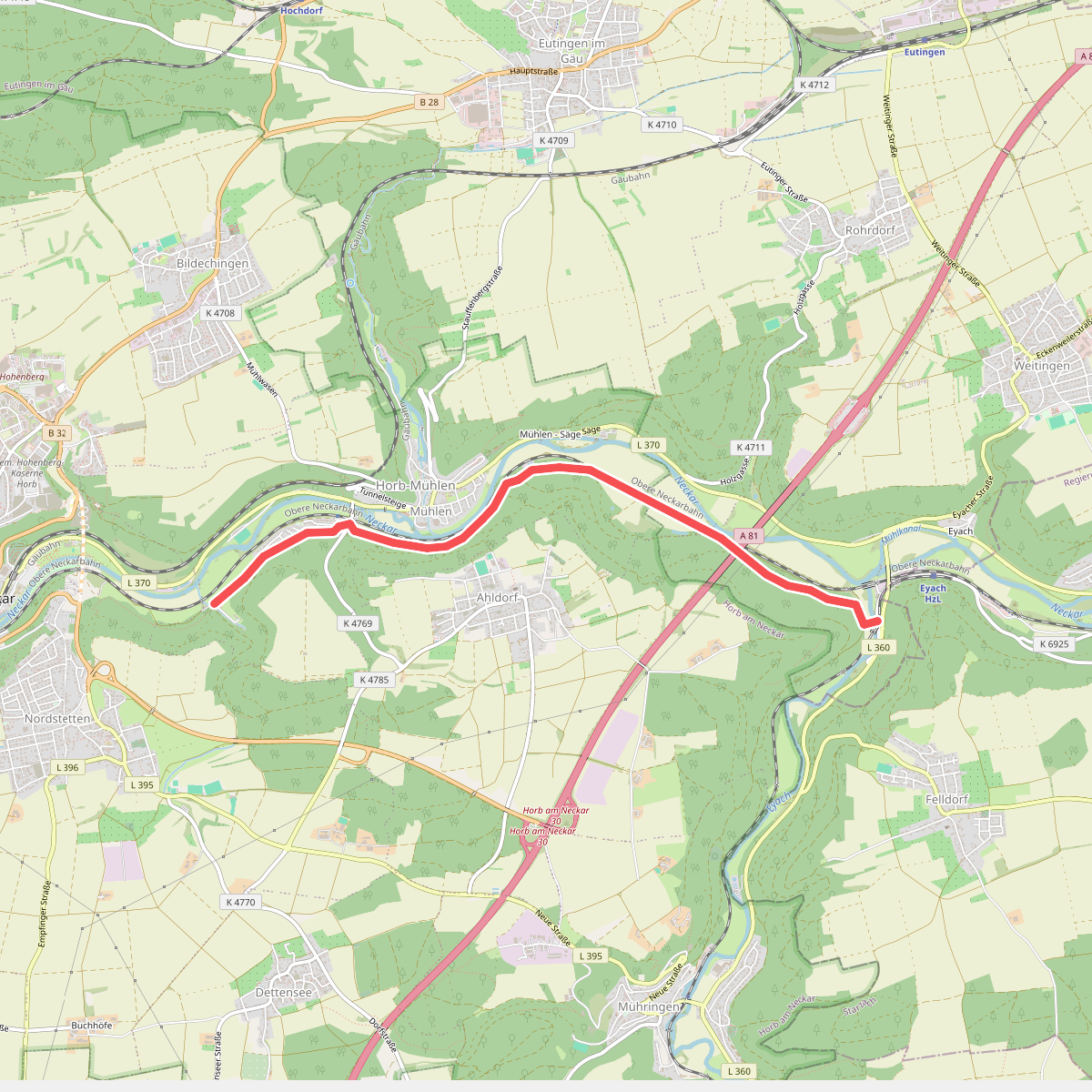 Äußerer Alternativweg - Mühlen am Neckar - Weg-1 - Isenburg - Horb am Neckar - Mühlen am Neckar - Eyach