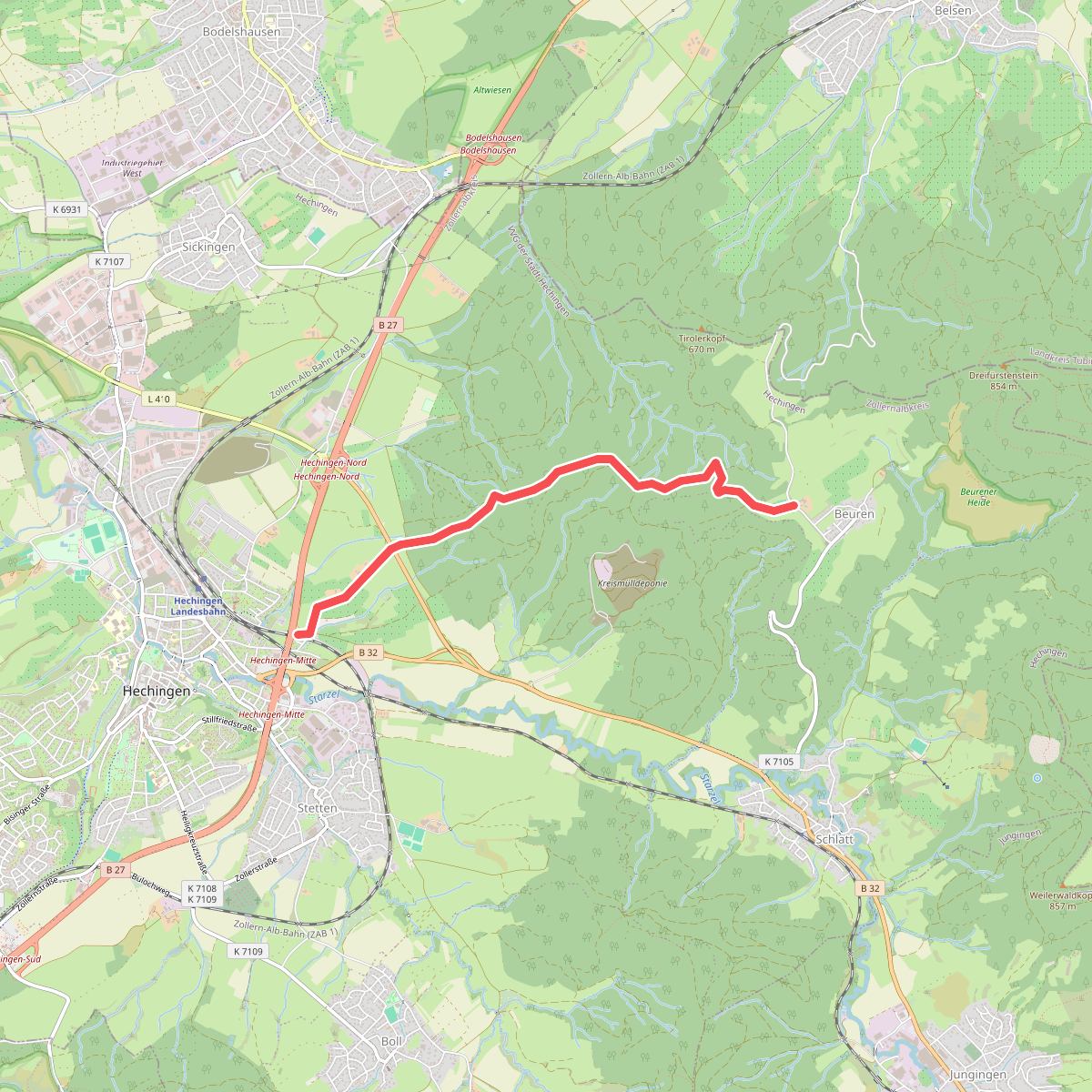 blaues Dreieck Hechingen - Beuren