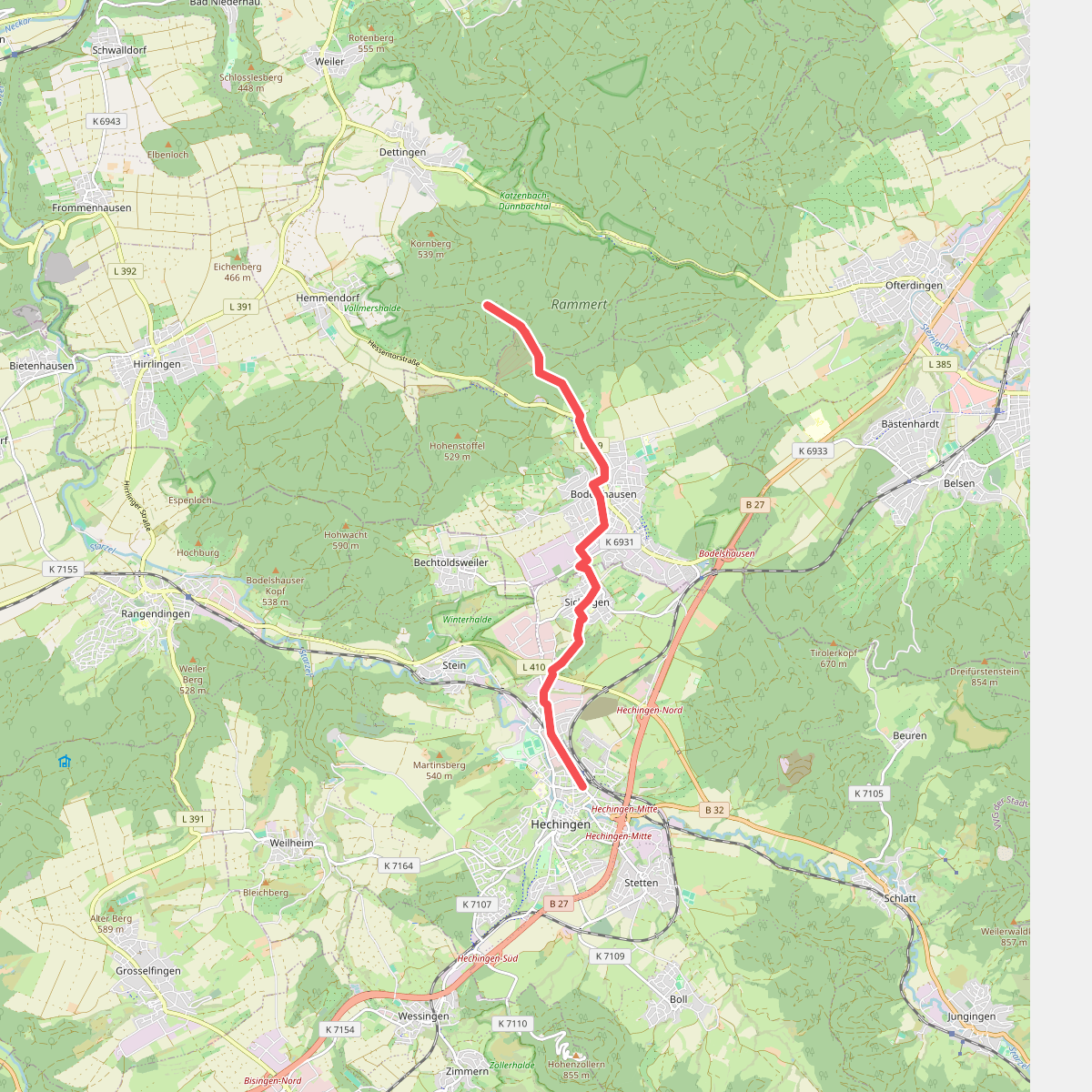 blaues Minus Pelagiustanne Bodelshausen -  Hechingen Bhf