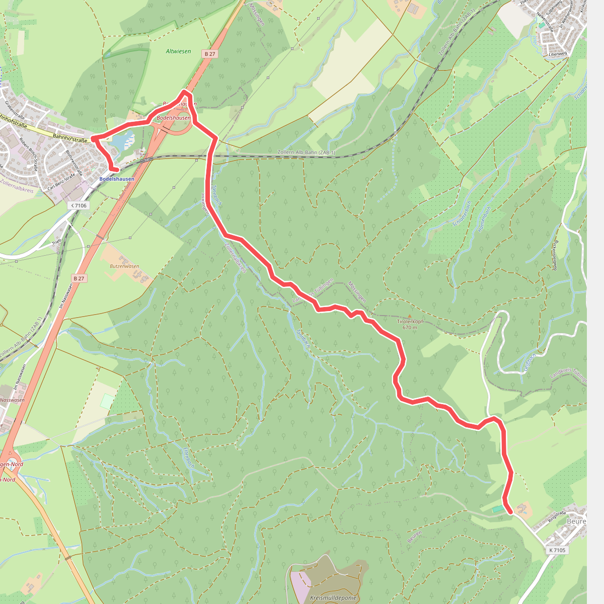 Zugangsweg - Bodelshausen - Weg-1 - Bodelshausen (Bfh.) - Butzensee - Tiroler Kopf - Beuren