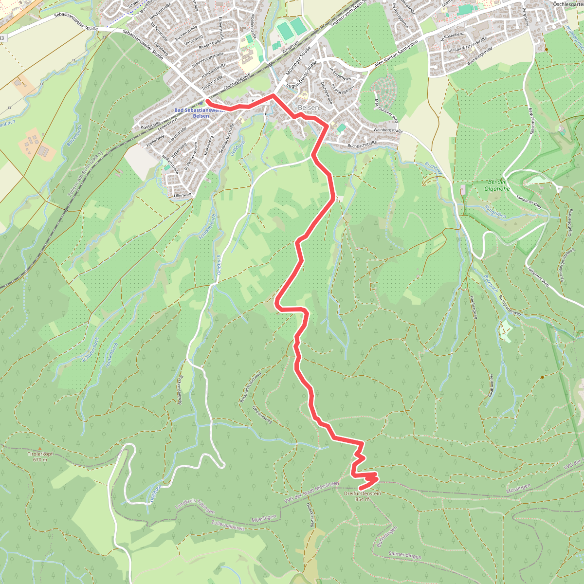 Zugangsweg - Mössingen - Weg-2 - Bahnhof Belsen - Dreifürstenstein