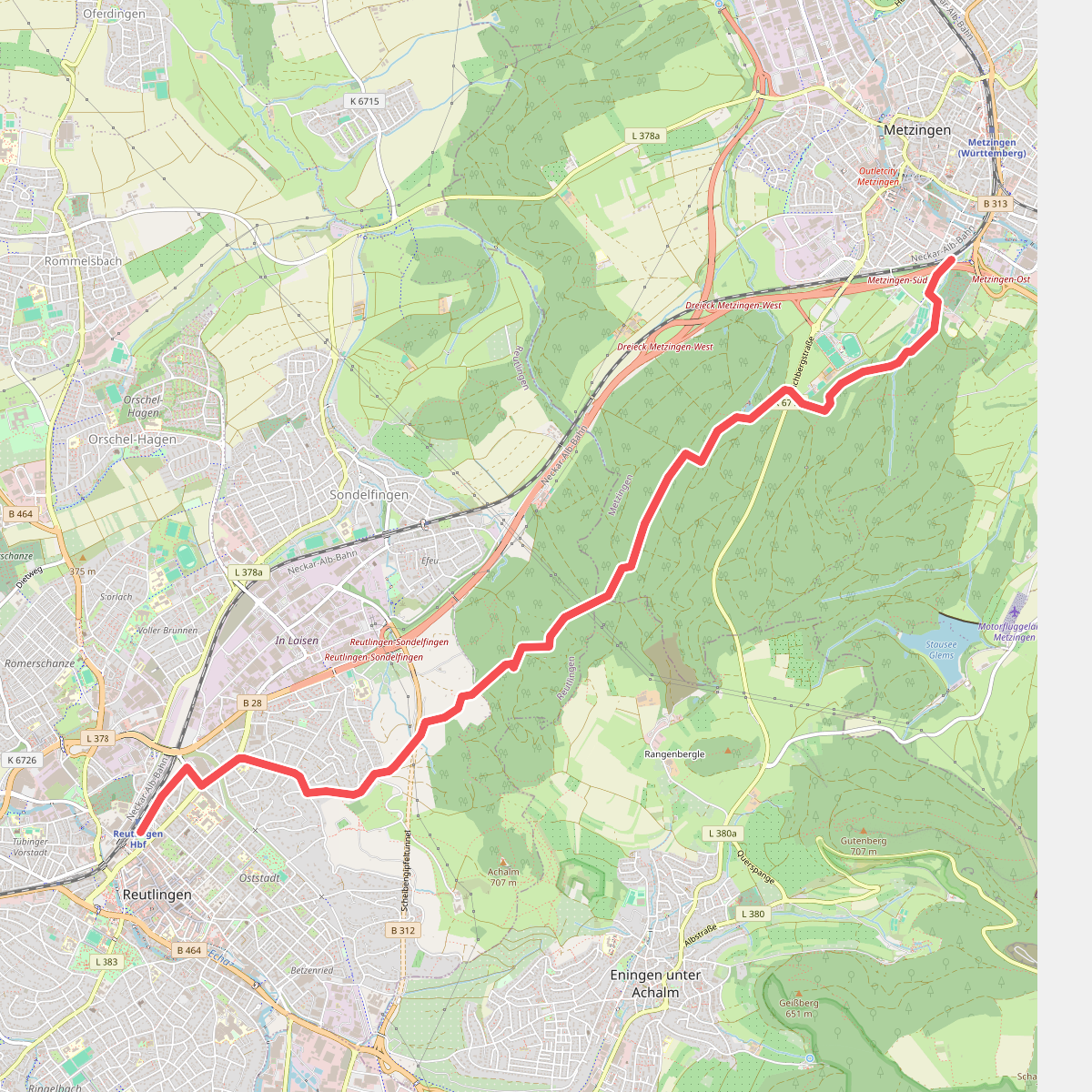 blaue Gabel Reutlingen Bhf - Maienwald - Bongertwasen - Metzingen