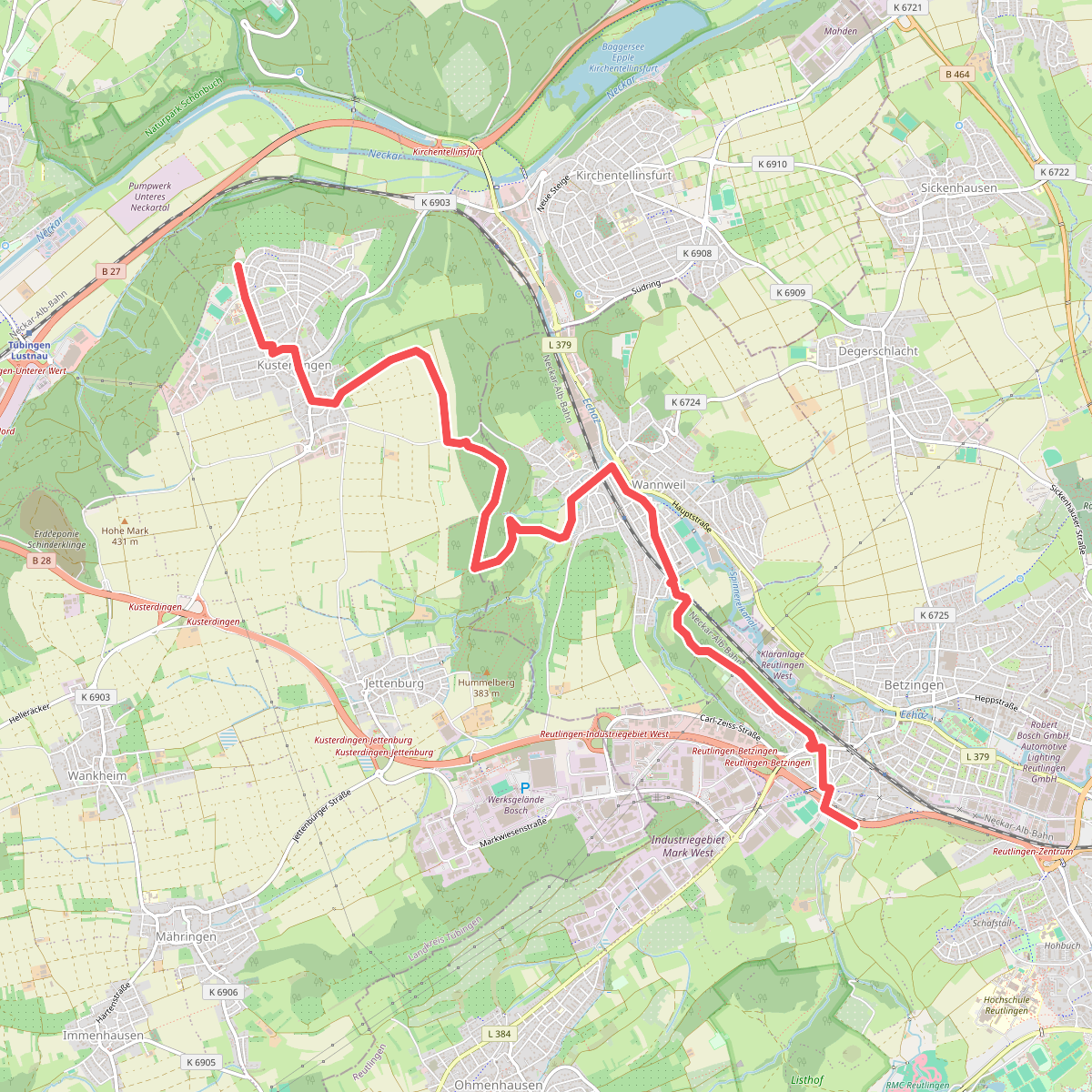 blaue Raute Kusterdingen - Wannweil - Betzingen
