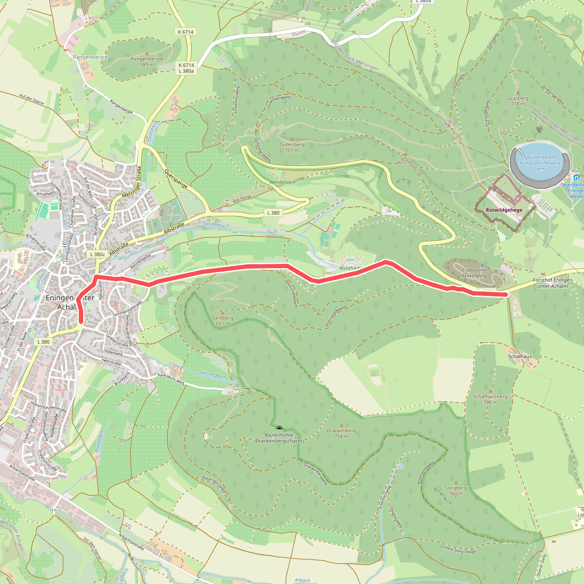blaues Dreieck Eningen - Schluchtweg