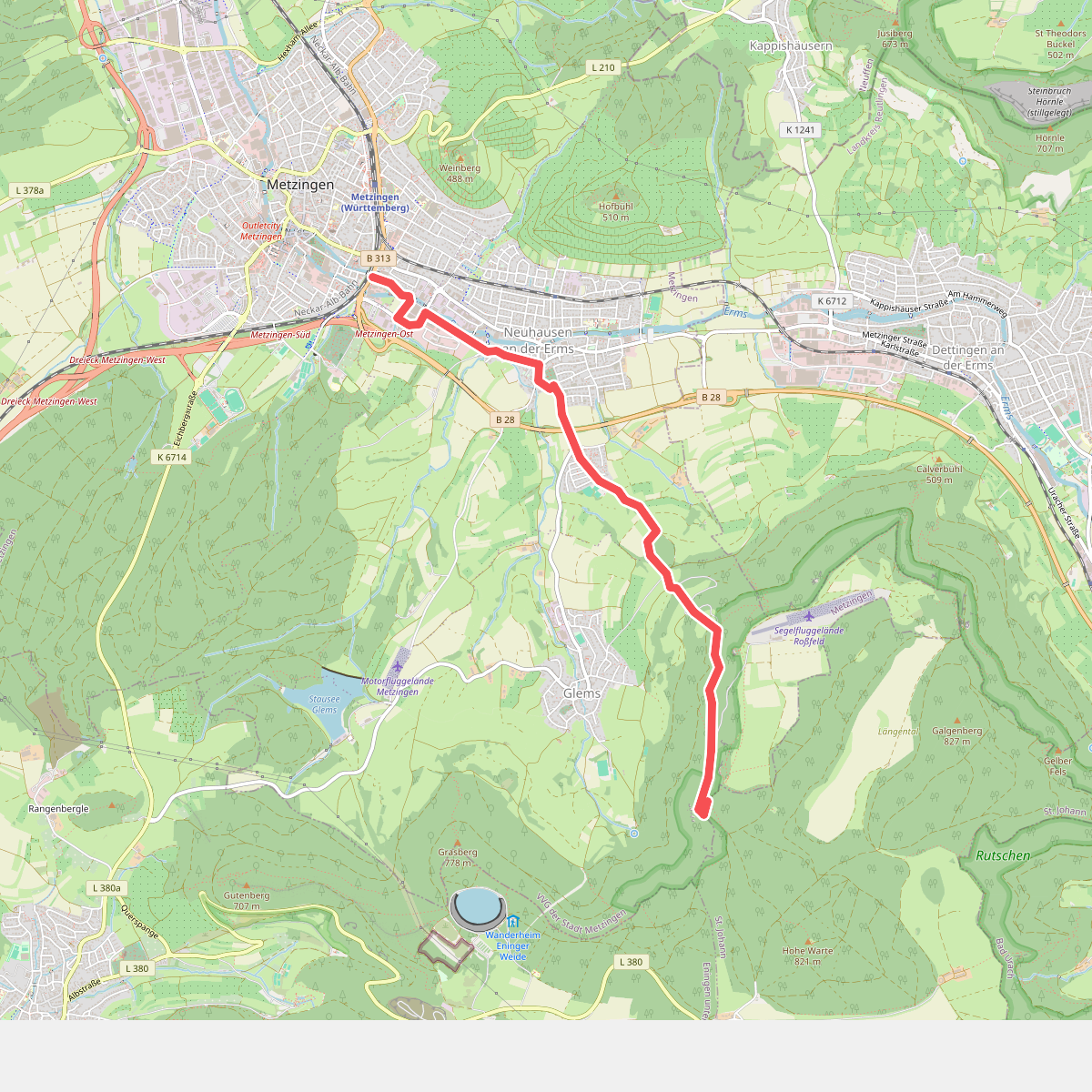 blaues Dreieck Metzingen - Neuhausen - Rossfeld - Grüner Fels - St.Johann