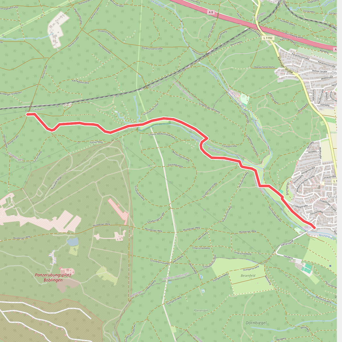 roter Punkt Musberg - Römer-/Panzerstraße