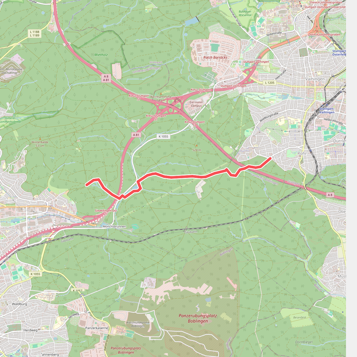 blaues Minus Stuttgart-Rohr - Sindelfingen