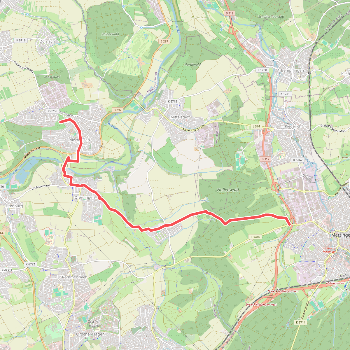 blauer Punkt, Metzingen - Reicheneck - Oferdingen - Pliezhausen - Zweieichenturm