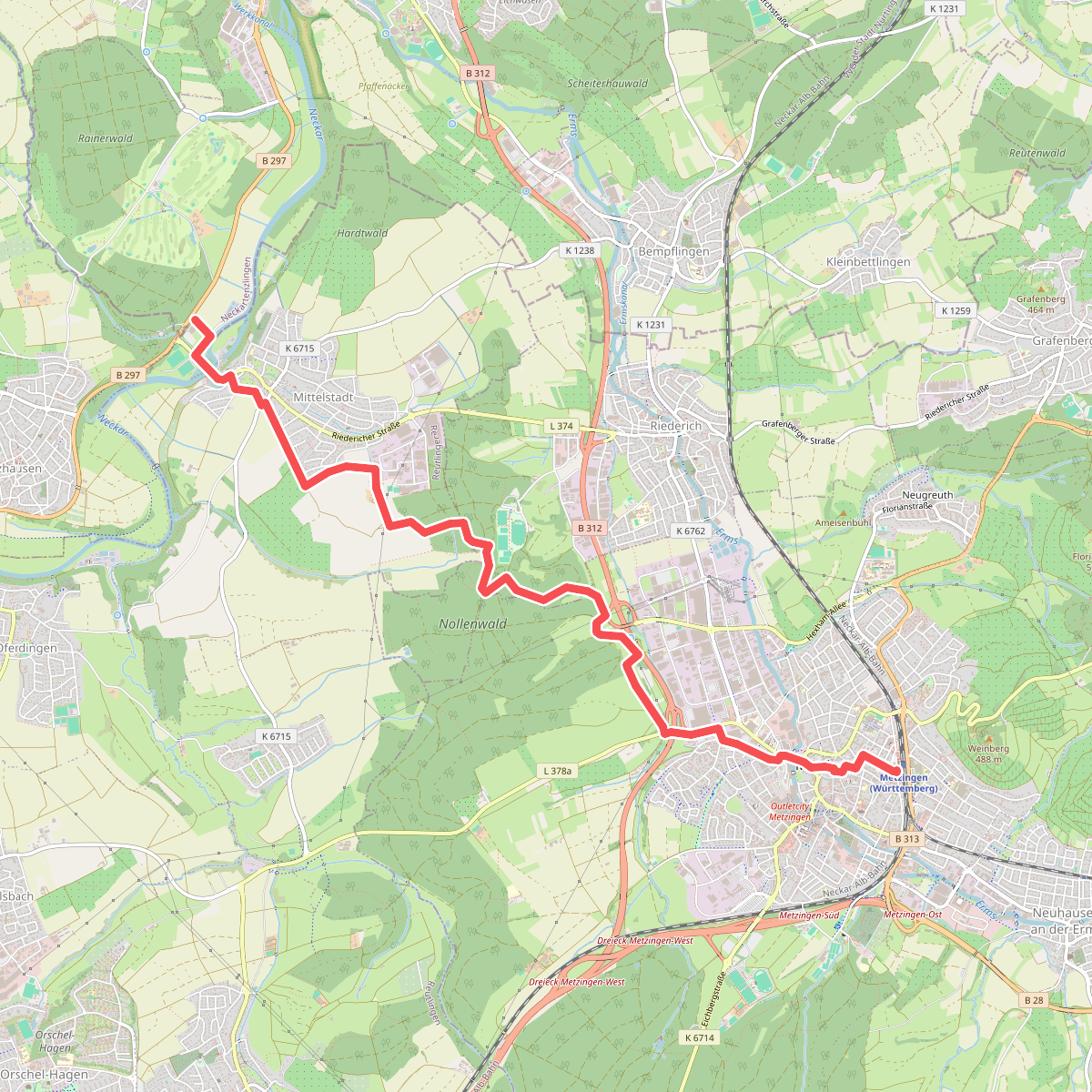 blaues Minus Metzingen Bhf - Mittelstadt - Walddorf - Altenriet - Pliezhausen