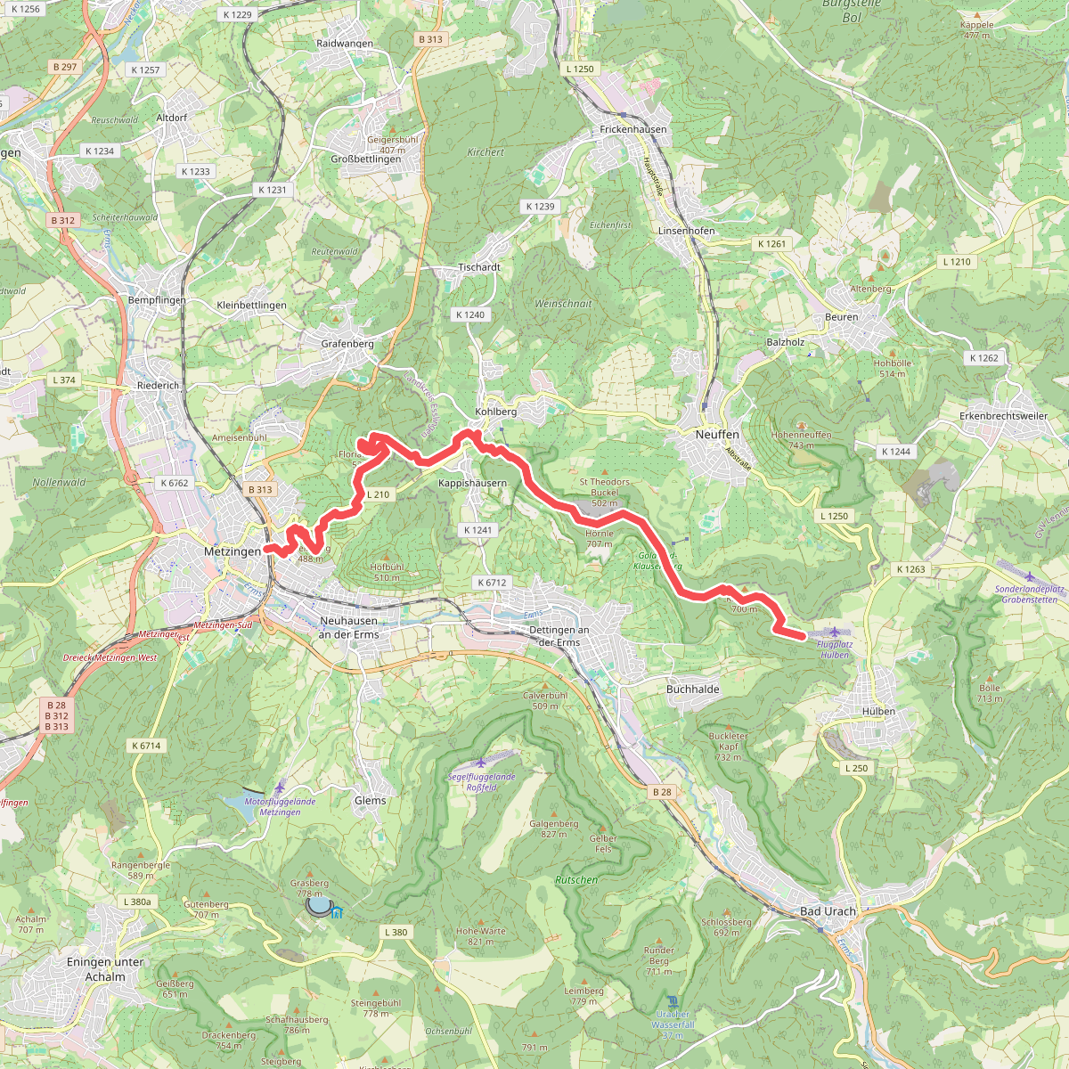 blaues Dreieck Metzingen - Kohlberg - Flugplatz Hülben - HW1